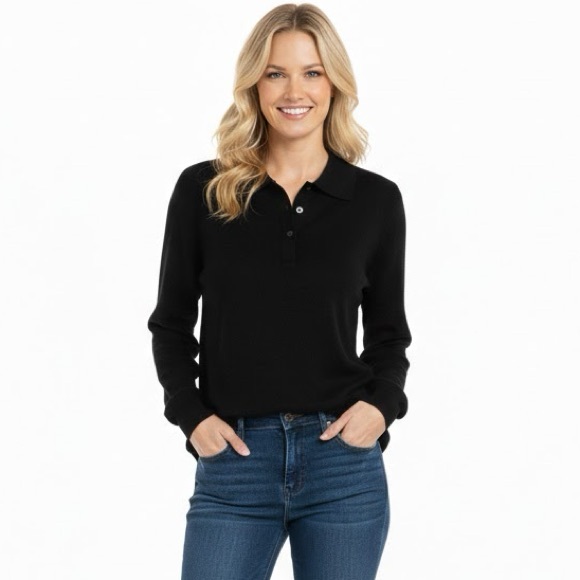 NWT J. Crew Merino wool-blend sweater-polo Black Woman’s XL - Picture 2 of 8
